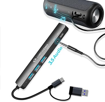 LUKCOZMO USB-C 8-in-1 Hub USB 3.0 SD/TF Audio Mac iPad Dell HP Phones Black