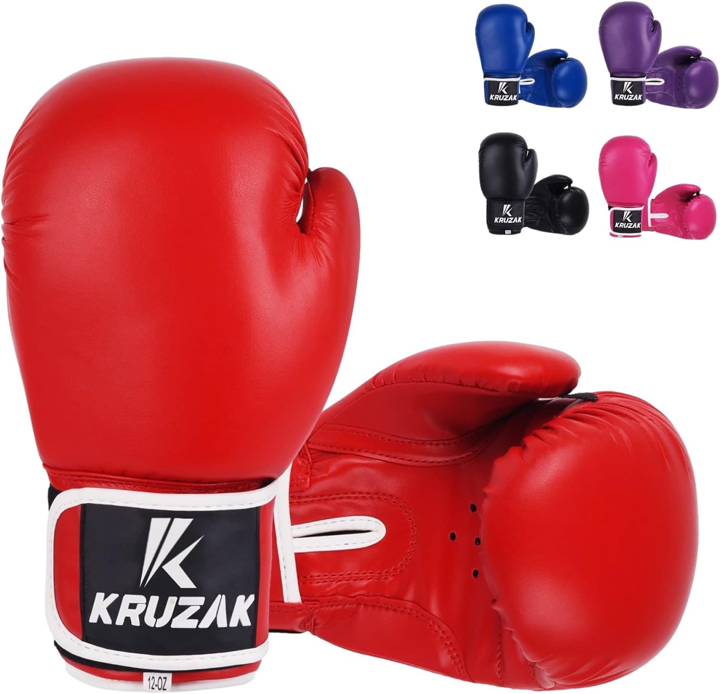 Kruzak Plain Boxing Gloves for Training Sparring Kickboxing Muay Thai Fighting Red 16oz