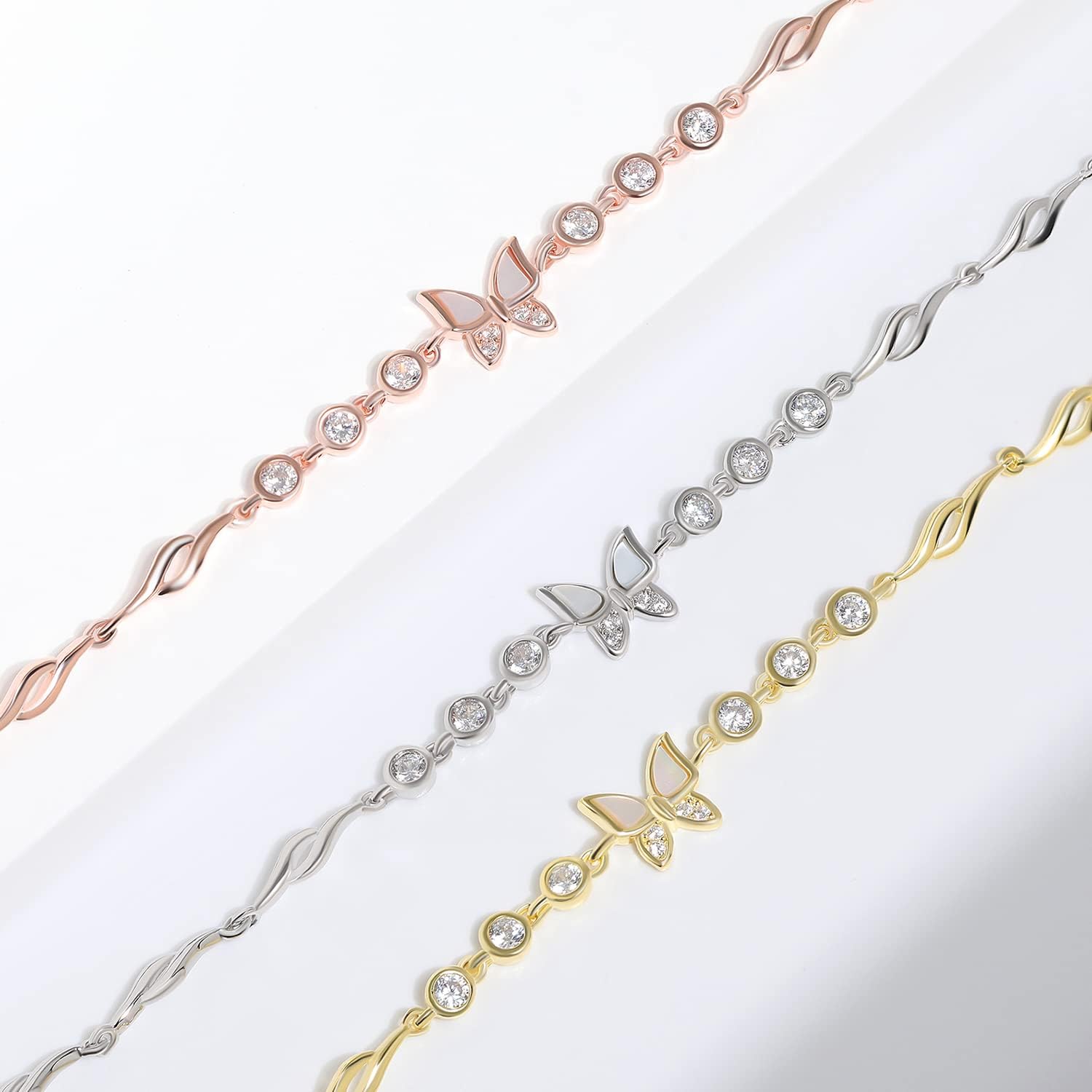 Meissa Butterfly Bracelet for Women Butterfly Pearl Seashell Hand Chain Sterling Silver Dainty Crystals Bracelet Handmade Jewelry Gift Birthday Christmas Gifts