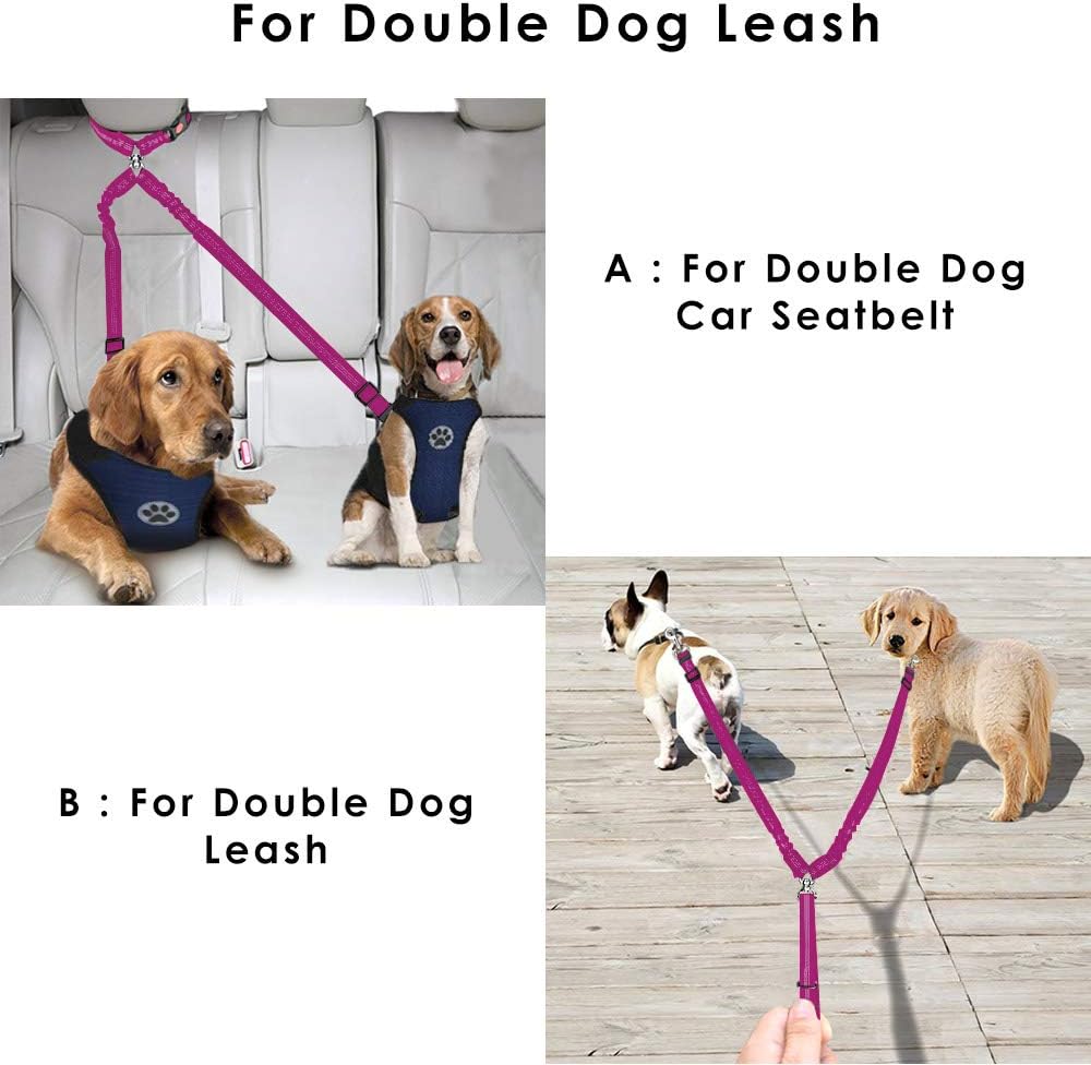 SlowTon Double Dog Seat Belt, Adjustable Headrest Dog Car Harness with Anti-shock Elastic Bungee Buffer - Image 5