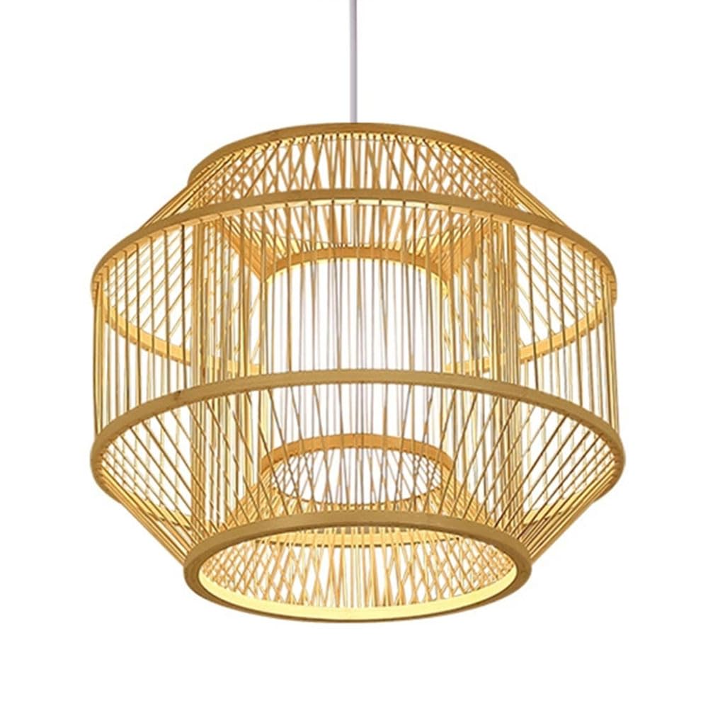 LQZCXMF Handmade Chandelier Bamboo Dome Shade Wooden Wicker Pendant Light Beige Finish Hanging Tea Room Stairs Light Hollow Lantern Home Decor for Dining Living Kitchen Hallway, Dia 19.7”