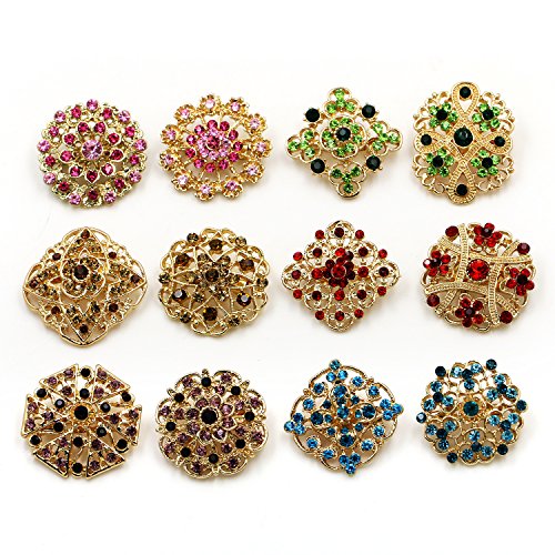Weimanjewelry Gold Plated 24Pcs Crystal Rhinestones Brooch Pins For Diy Wedding Bouquets Kit (Multicolor) #TOP2