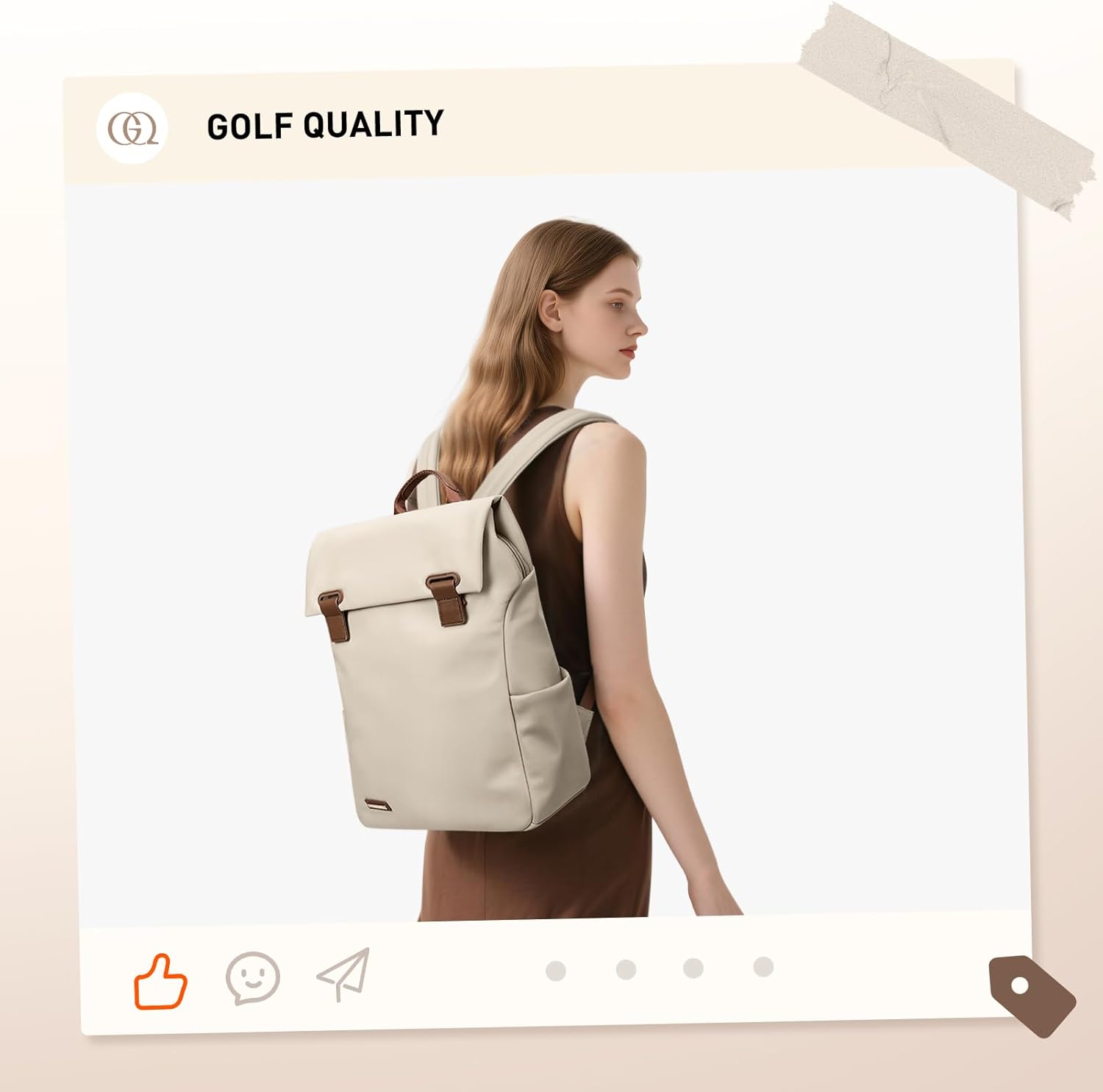 Women Laptop Backpack Computer Backpacks Carry On Waterproof backpack Fits 14Inch Notebook Travel Commute College (Apricot) - Image 8