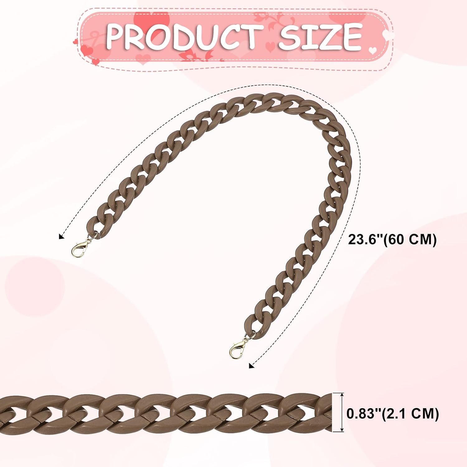 uxcell Acrylic Purse Strap, 23.6 Inch Matte Bag Chain Shoulder Purse Clutches Strap Replacement Bag Chain with Buckle for Handbag, Shoulder Bag Crossbody, Brown - Image 2