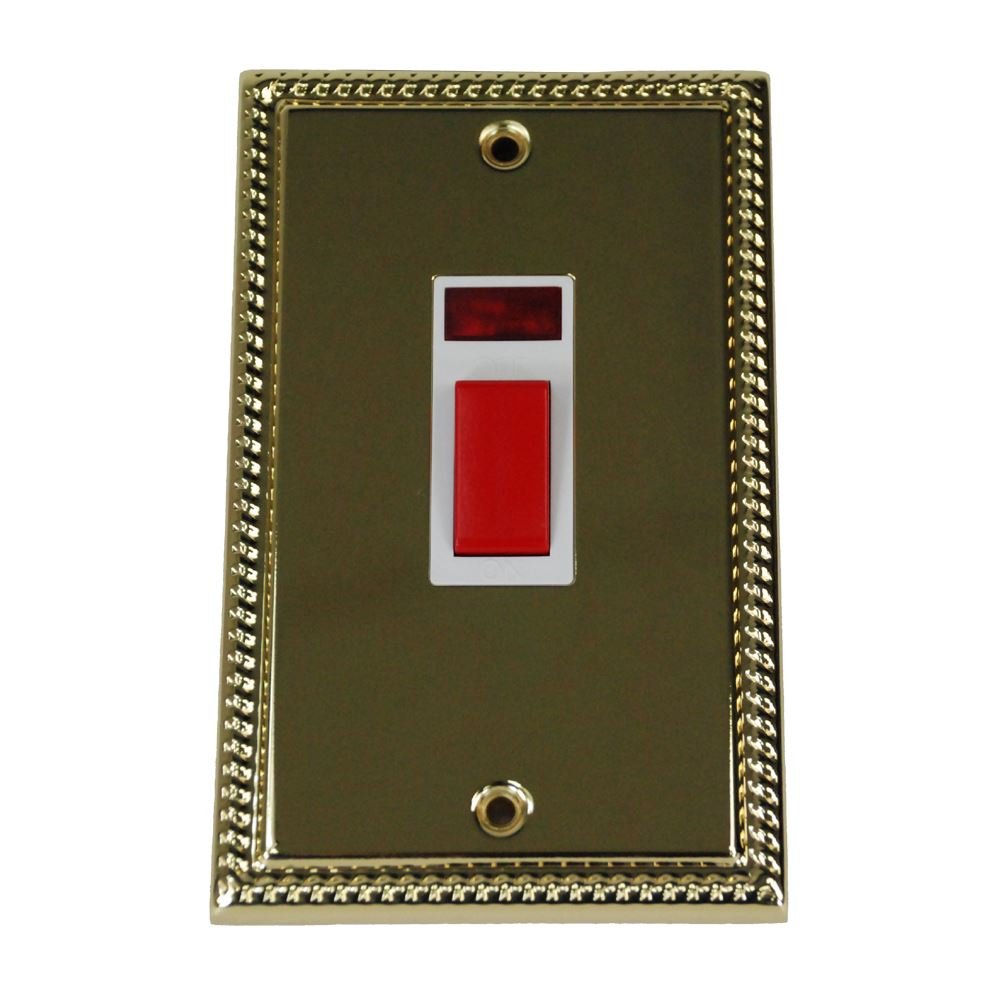 Volex Cooker Switch Georgian Polished Brass Effect - 45amp 2 Gang Double Pole - White Insert