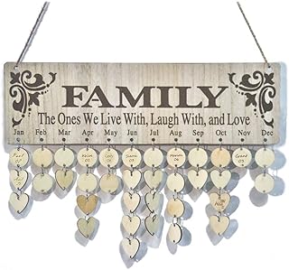OYEFLY Wooden Family Birthday Reminder Calendar Board Decorative Birthday Tracker Plaque Wall Hanging with 100 Wood Tags and Holes/Family Sayings Pattern