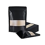 FireKylin 100 Pcs Resealable bags,5.9x 8.6 Stand Up Black Paper Bags with Matte Window, Zipper Food Storage Bags for Packaging Products, Reusable, Sealable
