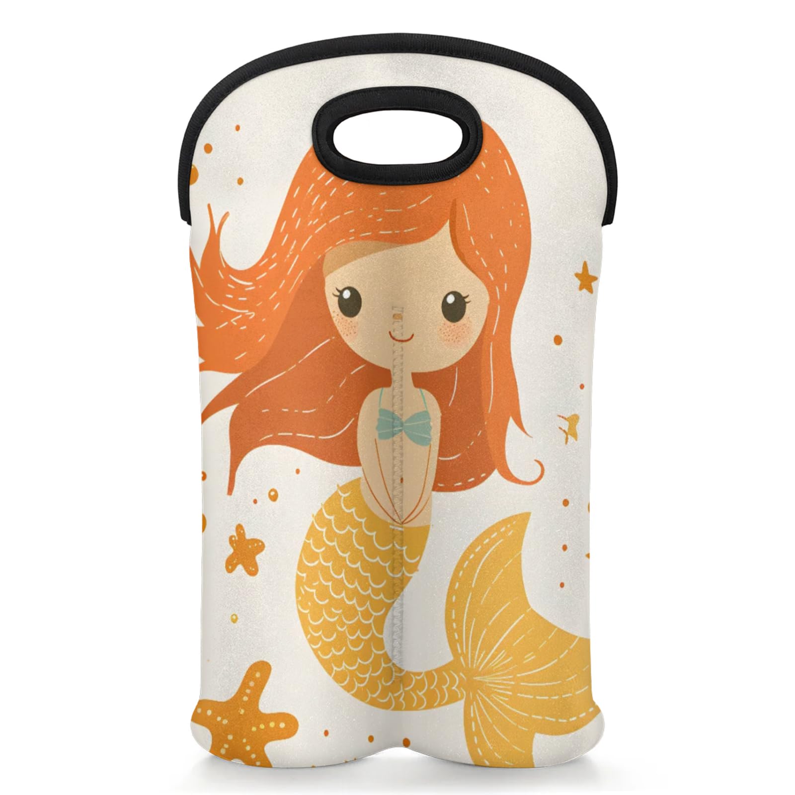 GzLeyigou 2 Bottles Orange Mermaids Wine Bag Sleeve Totes Neoprene Protective Wine Carrier Bag for Wine,Water, Champagne, Beer, Baby Bottles,Gift 14.5 x 10 Inches