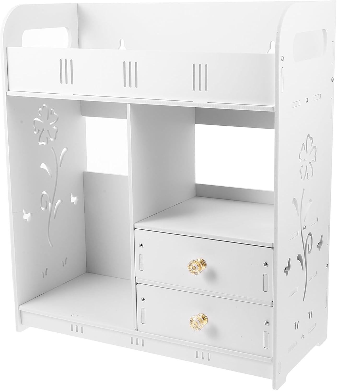 White Plastic Wall Hanging Shelf for Living Room and Bathroom with Multiple Layers and Drawer Design, Space Saving Wall Organizer with Sleek Appearance for Stylish Home Storage