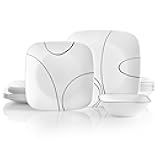 18-Piece Service for 6 Dinnerware Set Triple Layer Glass and Chip Resistant, Lightweight Square Plates and Bowls Set, Simple Lines