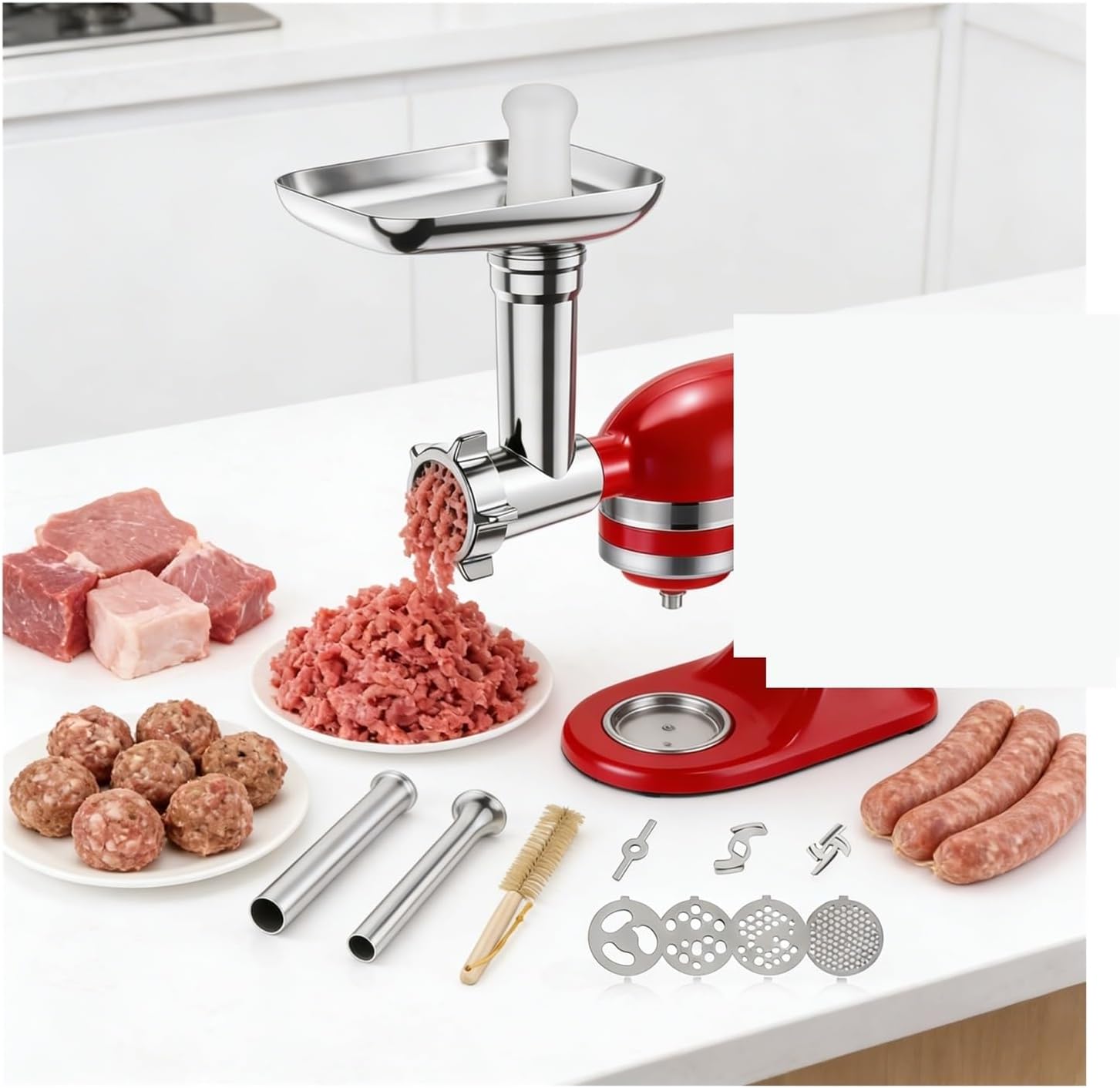 Meat Grinder, Sausage Filling Machine, Compatible For KitchenAid Meat Sausage Accessories, Kitchen Auxiliary Stainless Steel Meat Grinder, Kitchenware Mixer, Kitchen Assistant Grinder