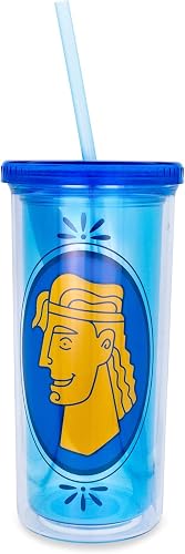 Disney Hercules Double-Walled Plastic Travel Tumbler with Lid and Straw | 20-Ounce Tall Carnival Cold Cup For Drinks
