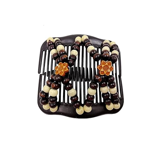 Miniatura 4 de Peines mágicos para el cabello para mujer, con cuentas de madera, elásticos, de doble cara, accesorios para el cabello, paquete de 5