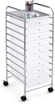 RELAX4LIFE Storage Cart W/10 Drawers,Rolling Wheels Semi-Transparent Multipurpose Mobile Cart for School, Office, Home, Beauty Salon Files Arrangement Storage Organizer Cart (Clear)