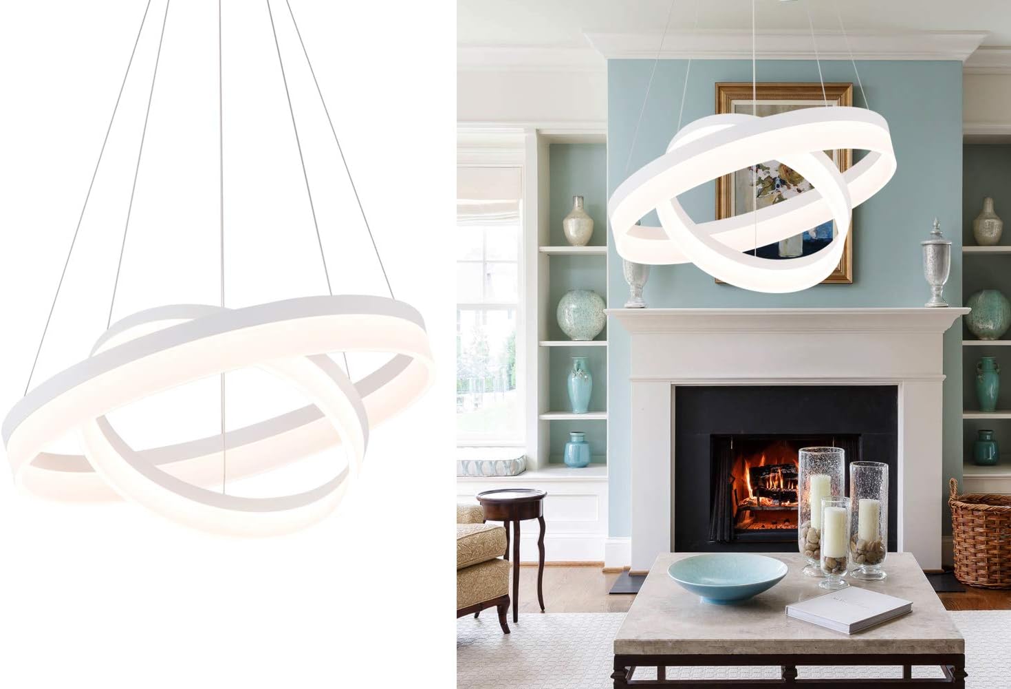 ROYAL PEARL LED Foyer Pendant Light Modern Flush Mount Chandelier Down Light for Living Dining Room Bedroom 60W Warm White 3000K