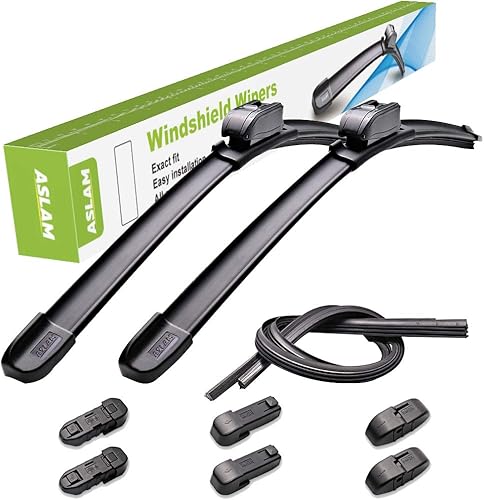 ASLAM Limpiaparabrisas para todas las estaciones, tipo M, 26 + 18 pulgadas, adaptadores multifuncionales y repuestos reemplazables, doble vida útil