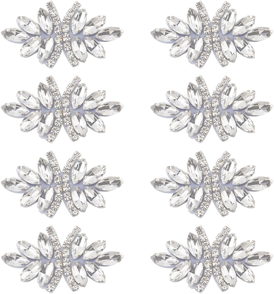 FINGERINSPIRE 8PCS Flower Rhinestone Applique Patches 2.52x1.44 Inch Green and Clear Crystal Rhinestone Flower Shape Sew On Patches Fashion Embellishments for DIY Clothing Bags Hats Decoration