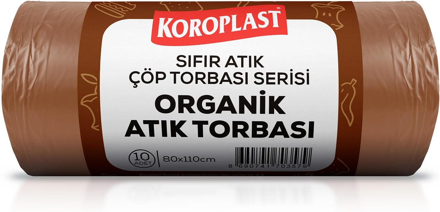 Koroplast Organik Atıklar Çöp Torbası 10'lu 80×110 cm, Yırtlımaz&Sızdırmaz, Geniş Kapasite, Çift Katlı, Geri Dönüştürülebilir Çöp Poşeti, Mutfak, Bahçe, Restoran, Okul, Yurt, Piknik alanı, Kamp alanı