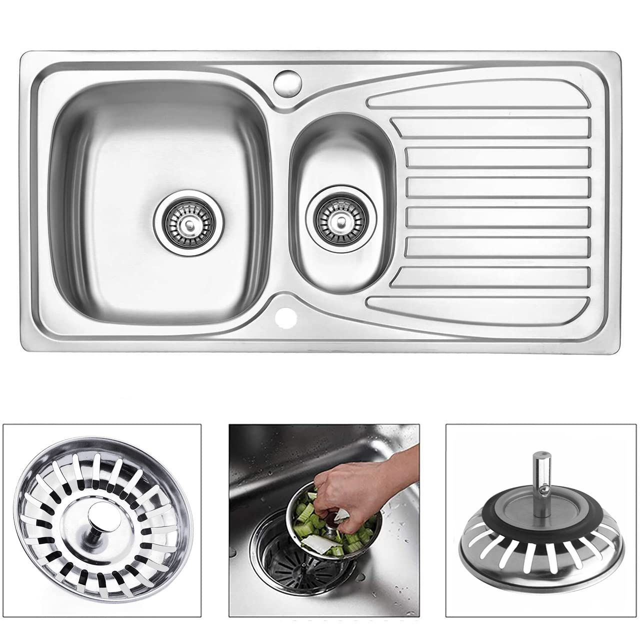 Tappo Per Lavello Da Cucina In Acciaio Inox: Filtro Universale Per Lavello Da Cucina Scarico Per Lavello Con Griglia Anti Intasamento Cestello Per Lavello In Acciaio Inox Scarico Rapido 88452812