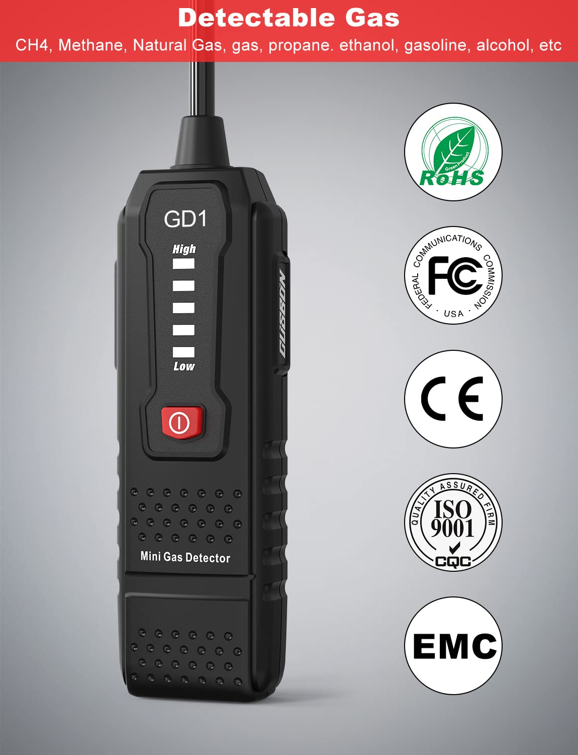 Detector de Fugas de Gas Natural, Detector Portátil para Gas Metano, Propano y Butano con Alarma Audible