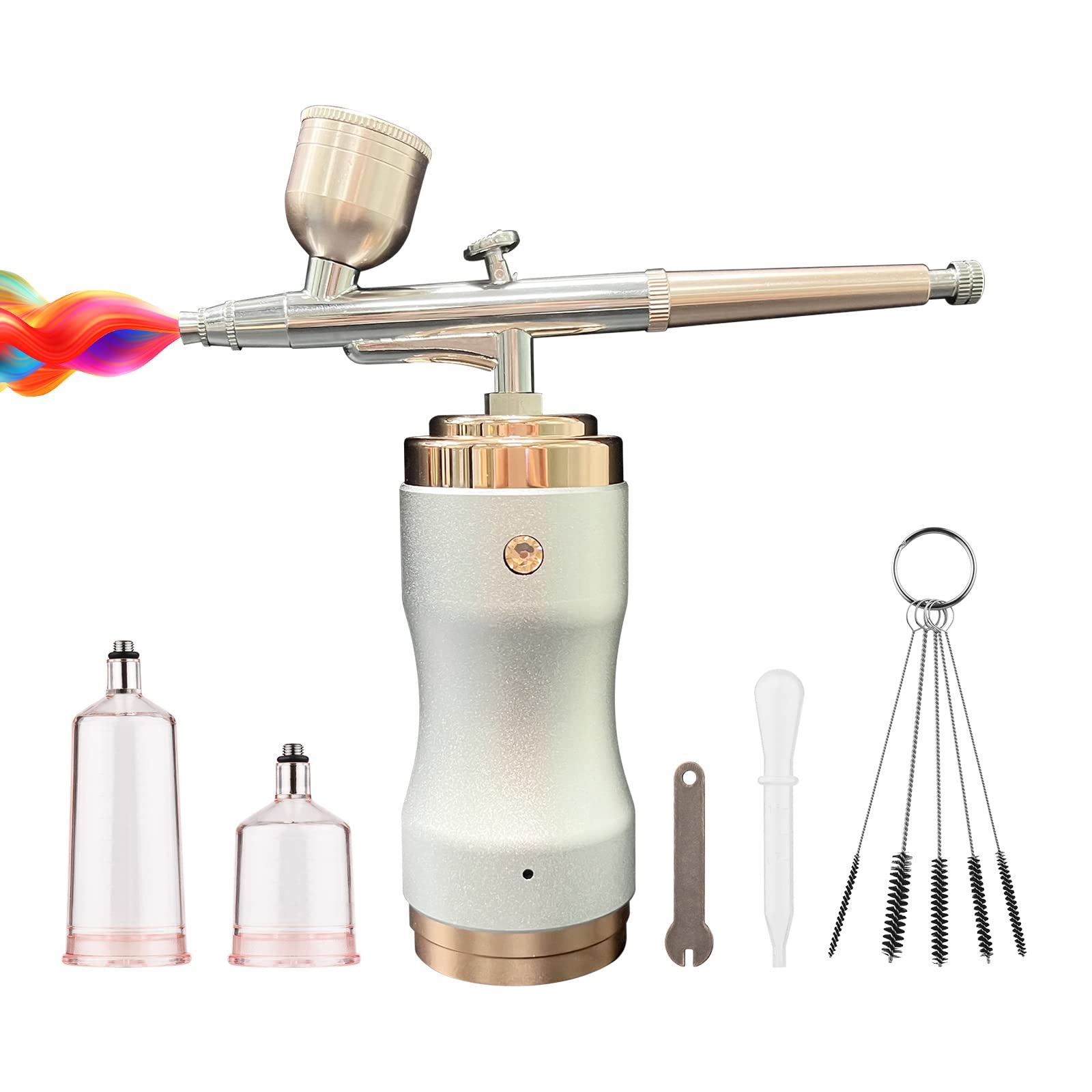 Kit de aerógrafo portátil con compresor de mano, inalámbrico, cepillo de aire de doble acción, 3 niveles de presión ajustable, batería integrada para pintar modelos, colorear, arte de uñas, maquillaje