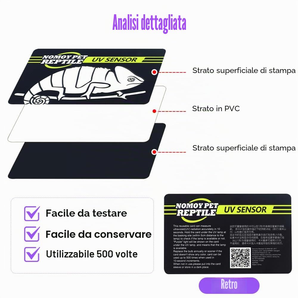 DONGKER UVB Tester Card,2 Pezzi Scheda Rettile UV Tester 500 Volte Riutilizzabile per UVB Reptile Lampadina Lampada Luce