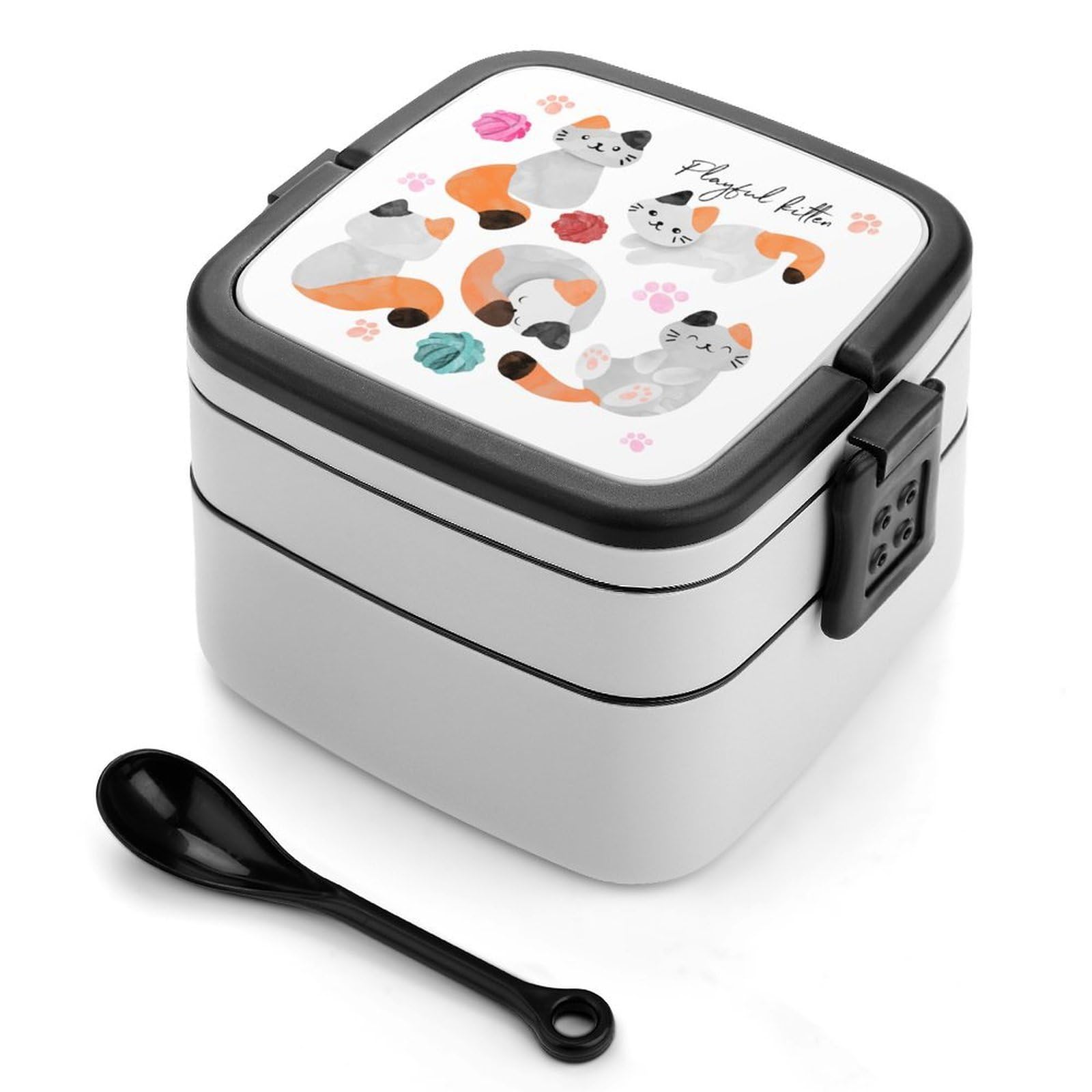 CGSBNGHA Watercolor Cats Bento Lunch Box 2 Layer Lunchbox Food Container for Adults Office