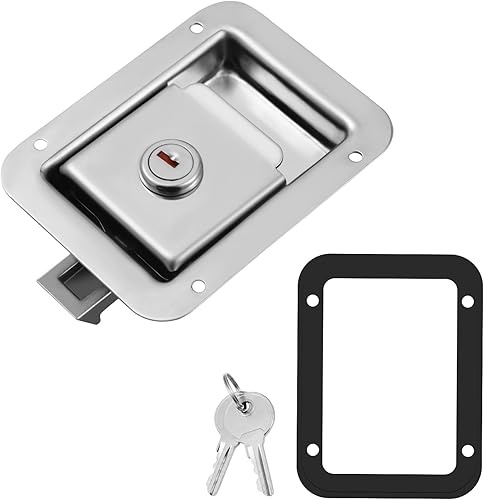 Miniatura 8 de WINOMO Cerradura de puerta de remolque RV de acero inoxidable, pestillo de paleta de bloqueo resistente con llave para caja de herramientas, RV,