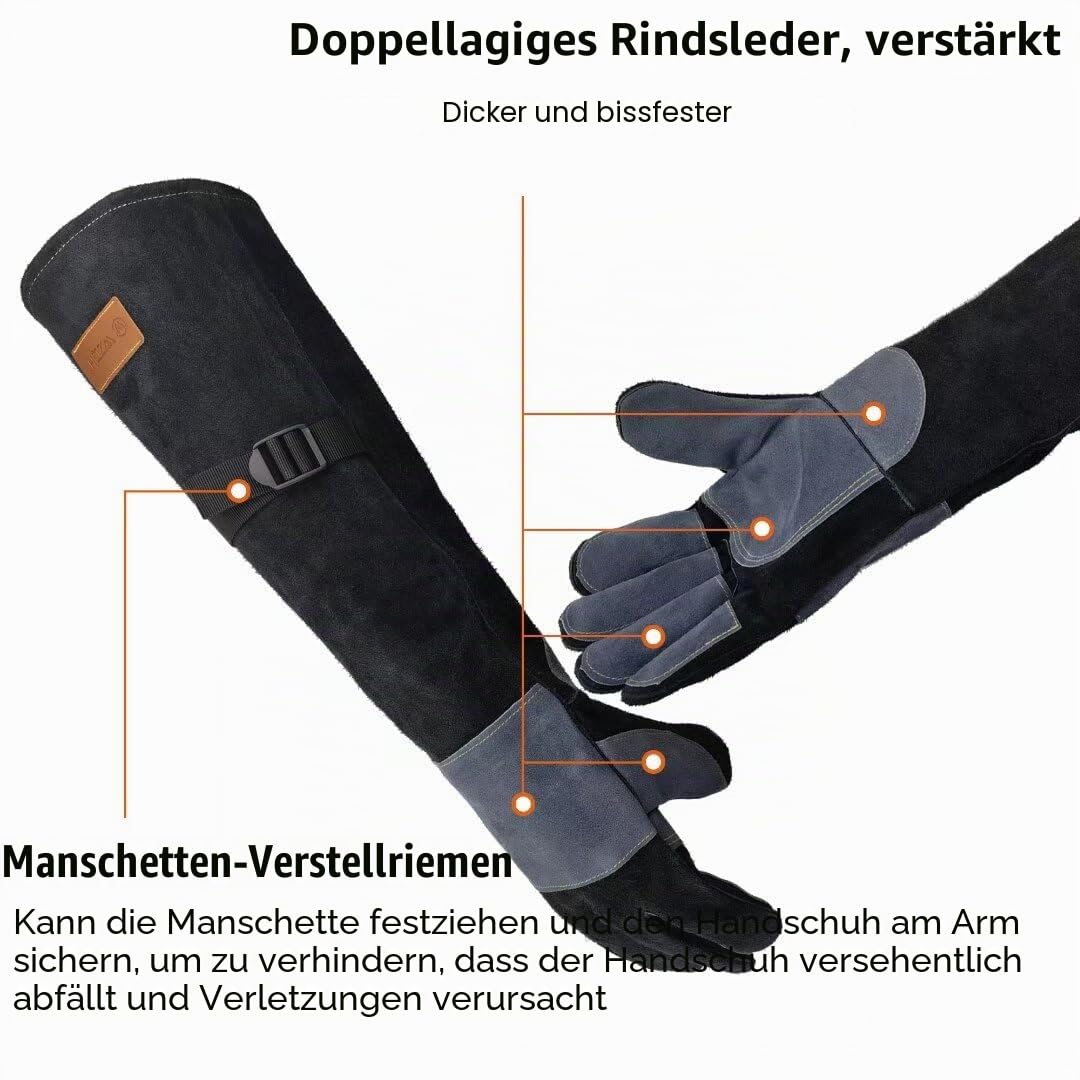 WZQH 60 CM / 23.6 ZOLL Leder Bissfeste Handschuhe für den Umgang mit Tieren, Anti-Biss Arbeitshandschuhe, Umgang mit Hund/Katze/Vogel/Schlange/Papagei/Eidechse/Reptilien