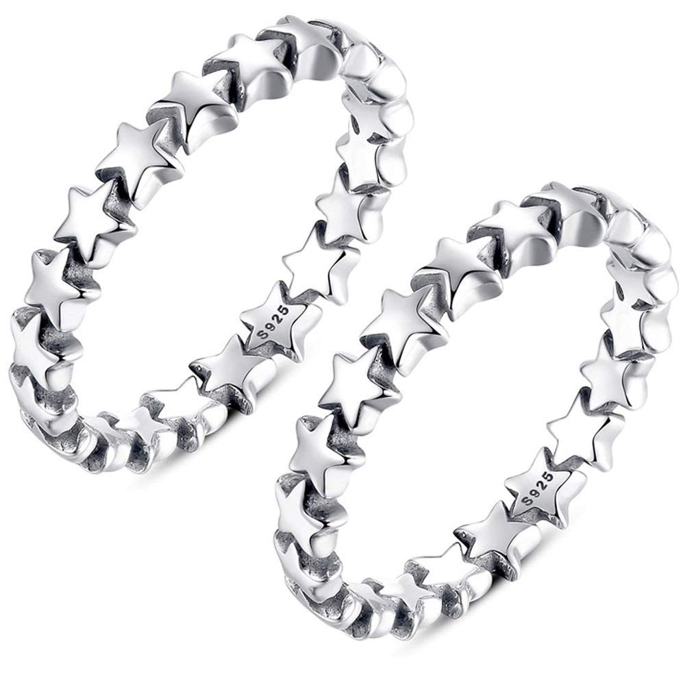 WLYX 925 Sterling Silver Ring, Five Stars Wedding Promise Eternity Ring Women Lady Gifts Sizes (Color : 2PCS, Size : 9#)