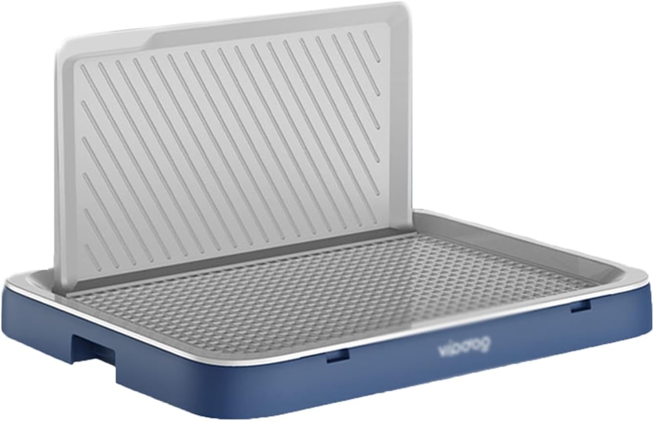 Dog Toilet with Raised Wall Panels Portable Pet Potty with Grill Non-Slip Silicone Design for Indoor and Outdoor Use Easy for Cleaning Deep Urine Trough(Blue,51x39.5x3cm)