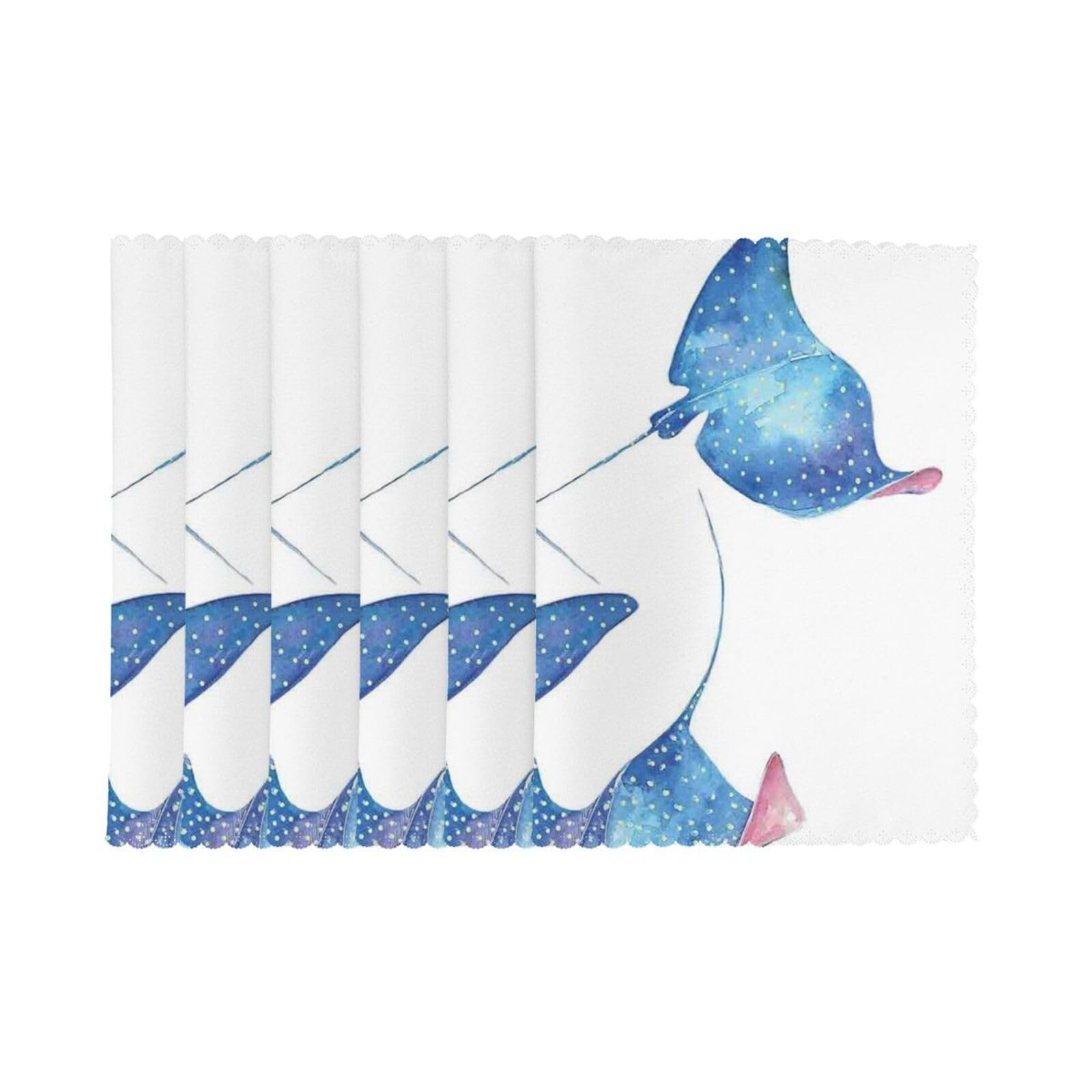 6 PCS Heat Resistant Placemat 45x30 CM, Sea Animals Stingrays Printed Non-Slip Place Mats for Kitchen Dining Table Indoor Outdoor