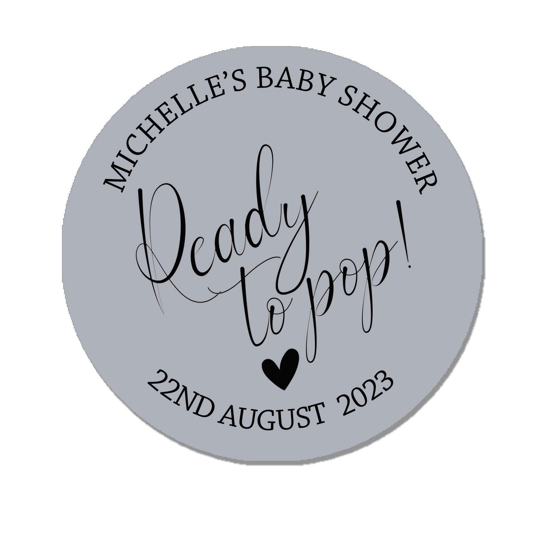 Treasured Forever Grey 35 Personalised Baby Shower Popcorn Cone Stickers, Favour Bag Stickers, Ready To Pop, Thank You For Coming Labels (Grey)