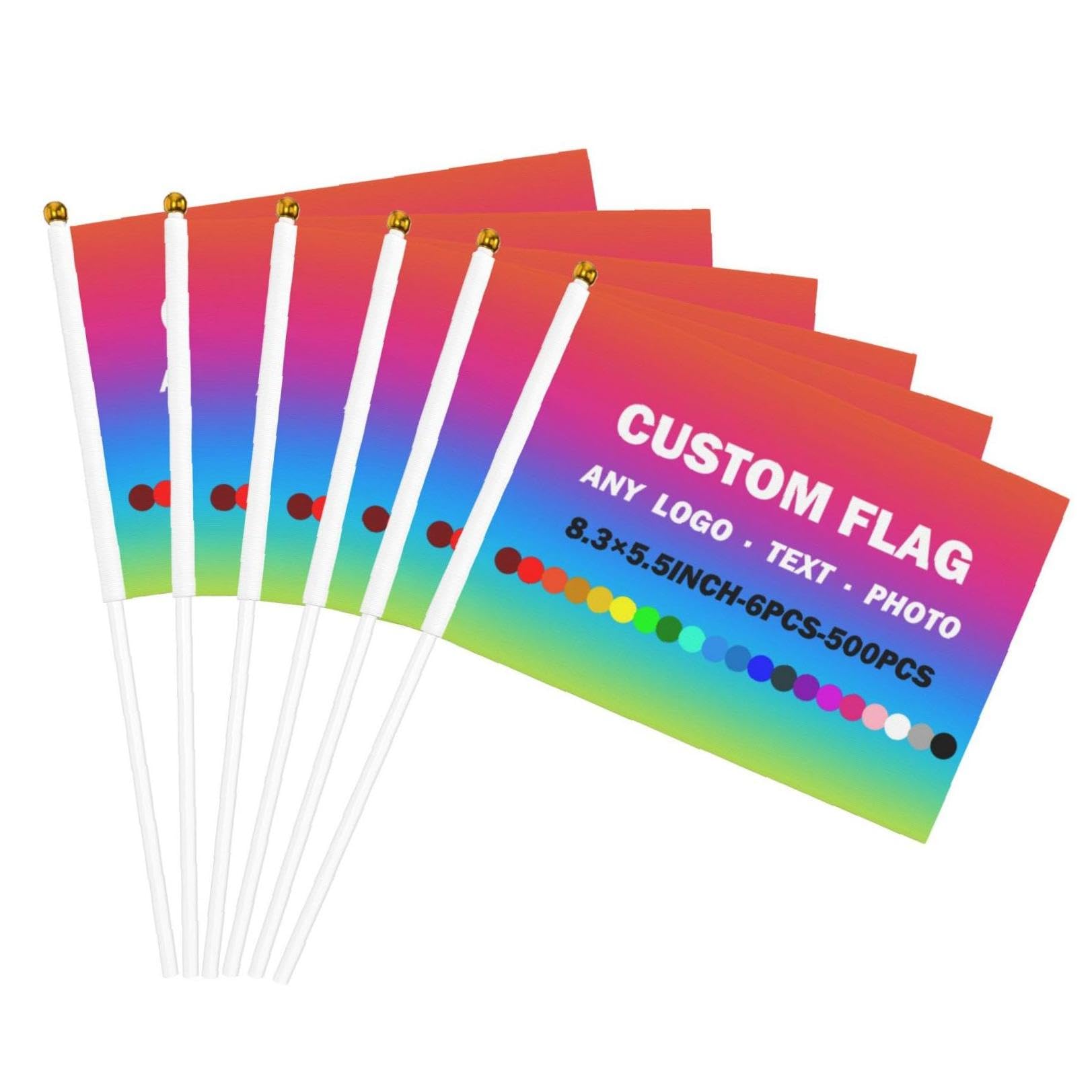 Drapeaux Portables Personnalisés avec mât, 6 à 500 pièces, Mini Drapeaux Personnalisés avec Logo et Texte Photo pour Activités d'équipe, événements Sportifs, défilés de Match de Football, défilés