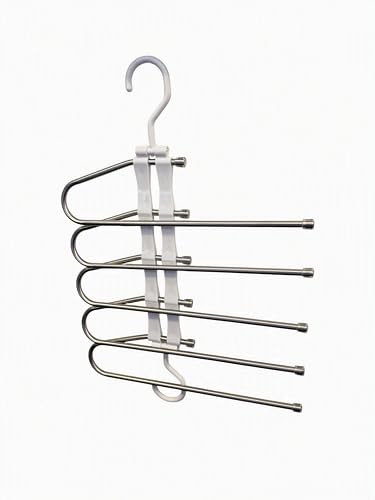 5-Tier Multifunctional Pants Hanger Space Saving Clothes Organiser | Foldable Design, Closet Organiser, Trousers & Scarves, Stainless Steel Bars, 2-in-1 Configuration