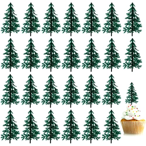 Queekay 50 Pcs Miniature Evergreen Trees for Cake Cupcake, 3 Inches