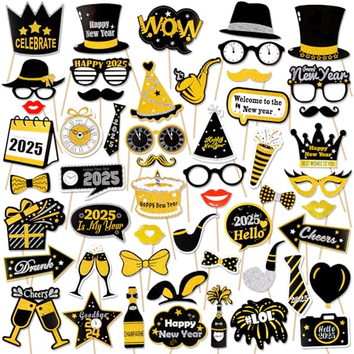 HOWAF 53-Piece Happy New Year Glitter Photo Booth Props Kit - New...