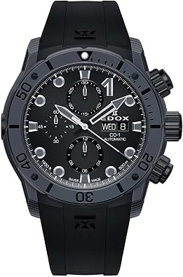 Edox Mens CO-1 45mm Black Rubber Band Carbon Fiber Case Sapphire Crystal Automatic Watch 01125 CLNGN NING