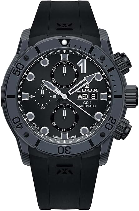 Edox Men's CO-1 45mm Black Rubber Band Carbon Fiber Case Sapphire Crystal Automatic Watch 01125 CLNGN NING