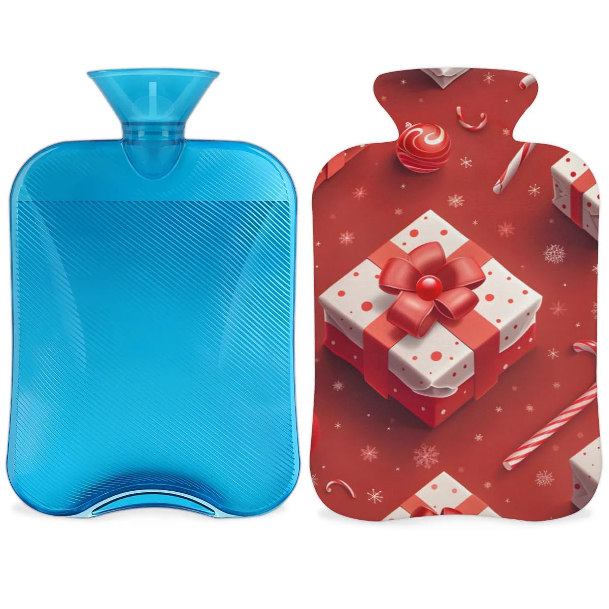 Hot Water Bottle with Soft Cover,2L Xmas Gift Box Hot Water Bag for Hot and Cold Compress, Hand Feet Warmer, Rubber Hot or Cold Water Bottle Halloween Christmas Decorations