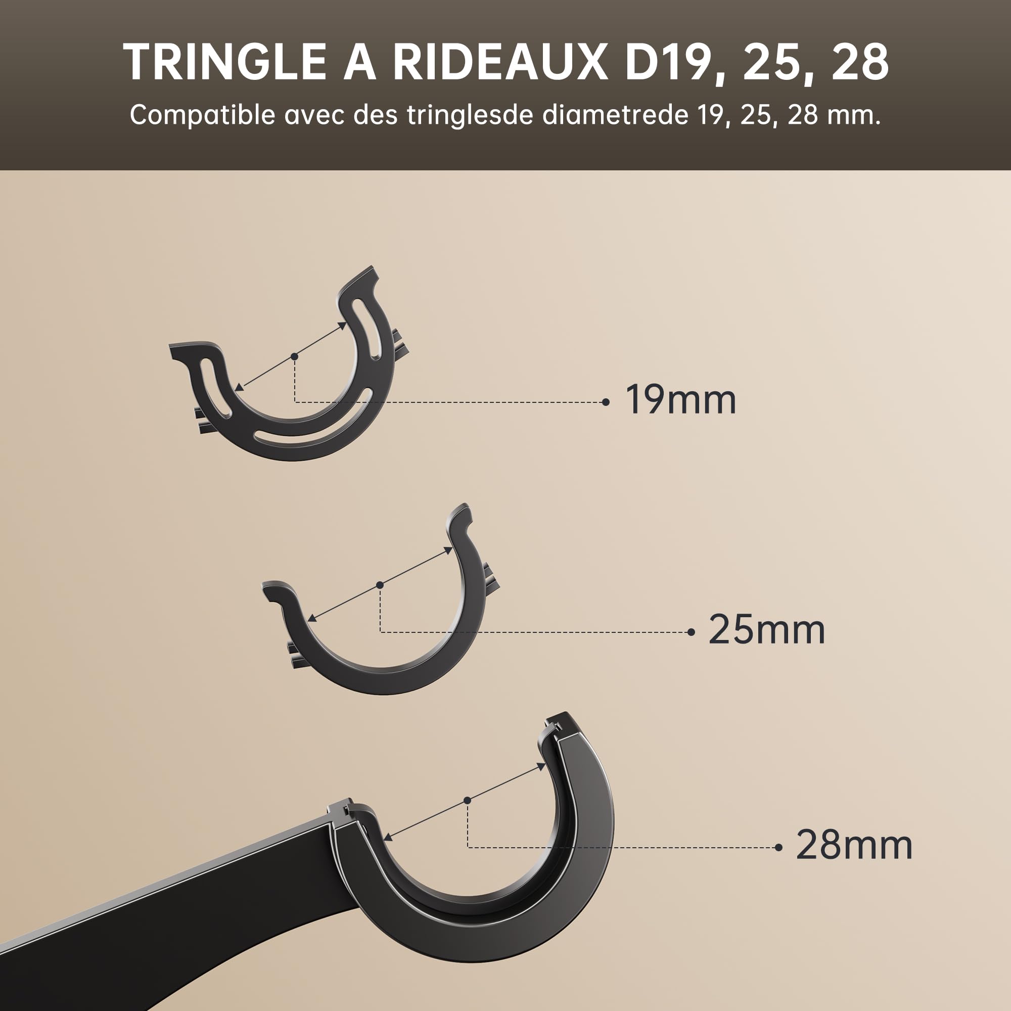 Conjunto de 2 soportes ajustables para barras de cortina para cajas de persianas enrollables, no se necesita perforación, fácil de instalar, altura de 14.5 a 24 cm, para barras de Ø19, 25, 28mm