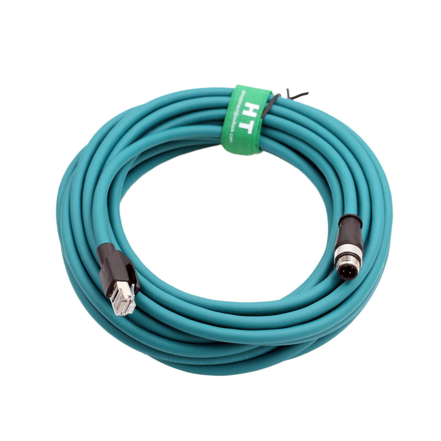 Ethernet M12 4 Pin D Coding to RJ45 CAT 5e Cable for Barcode Reader Scanner Profinet Network Power Sensor Shielded Blue 25m