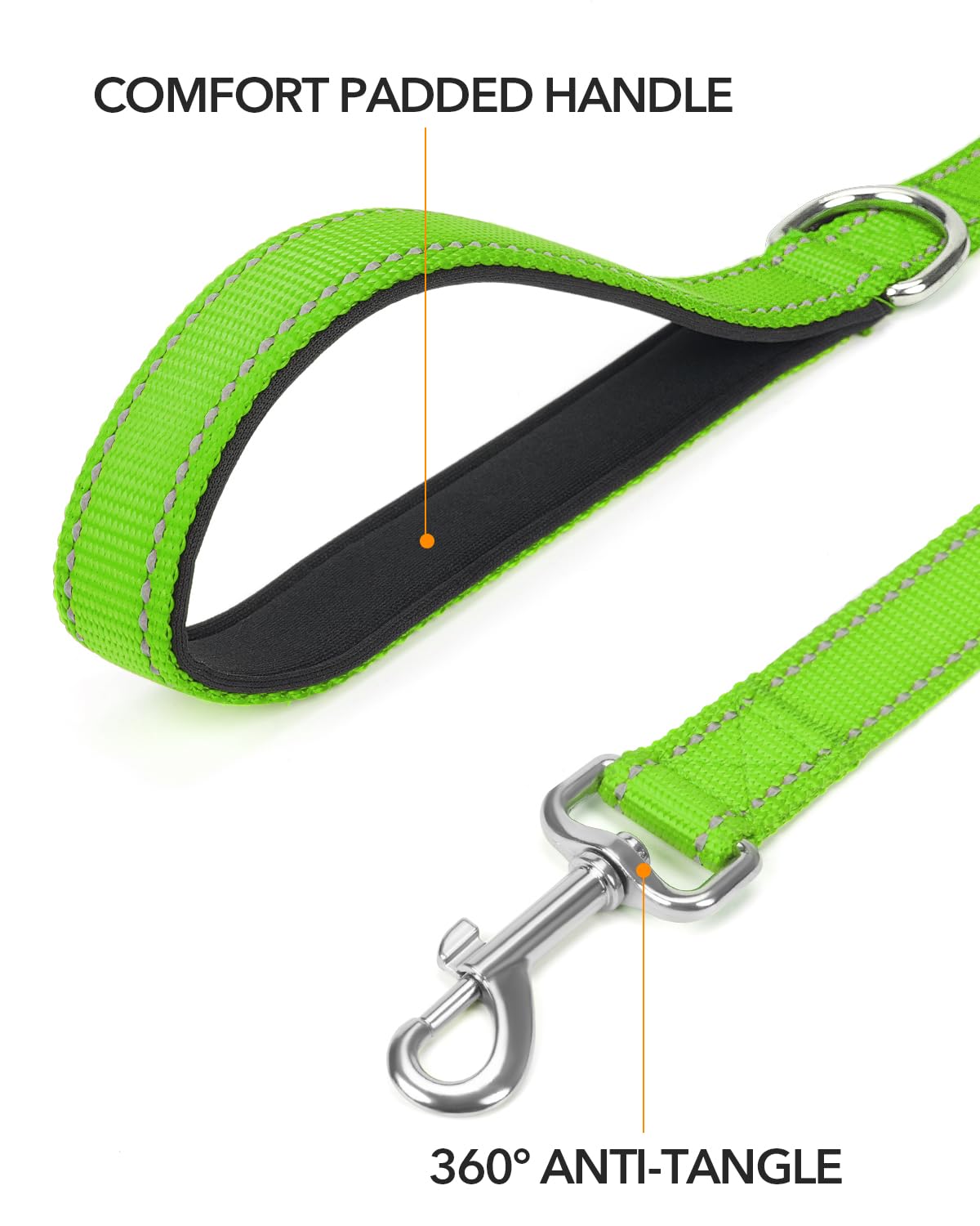 Taglory Guinzaglio per Cani Riflettente con Manico Imbottito e Gancio in Metallo, Nylon Resistente Addestramento Cane Guinzaglio, 1.8 m x 2.0 cm, Verde