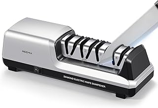 Reemix Electric Knife Sharpener with 4-Stage Sharpening (Repair, Coarse, Medium, Fine & Polish), 20° Fixed Angle, Non-Slip Base & Metal Shavings Collector for Kitchen Knives (Sliver)