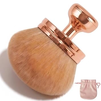 Extra Large Blend & Blur Body Makeup Brush 3.2" Round Head Kabuki Brush | Professional Self-tan Brush For Face & Fody, Streak-free Blending For Tanner, Bronzer, Foundation, With Travel Bag, Vegan