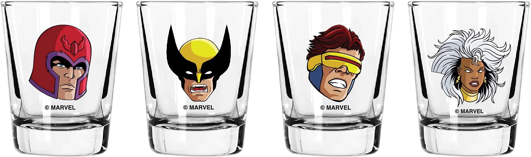 MarvelMarvel Glass Set - X-Men 90's - 2 oz. Glass Capacity - Set of 4 Glasses - Classic Shape
