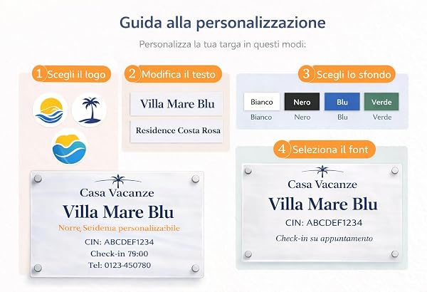 Targa per Casa Vacanze Personalizzata in Plexiglass con Nome Struttura e targhetta cin - Targa da Esterno per Ingresso B&B, Affitti Brevi e Locazioni Turistiche - Plexiglass 3 mm Stampa UV (20X15) - 4