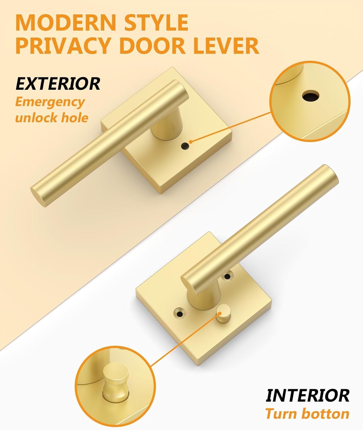 Asidrama 8 Pack Gold Privacy Door Handles, Door Lever with Door Knobs Indoor for Bedroom or Bathroom, Heavy Duty Door Handles Interior with Locks for Left Right Sided Doors