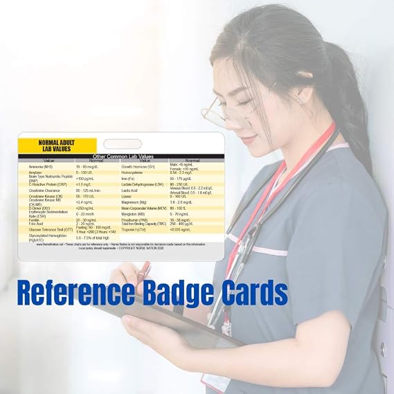 Lab Values Horizontal Plastic Badge Cards - Set of 2 Cards Used as Clinical Reference for Nurses (RN) - Great Nursing School Supplies and Accessories - Common lab Values, CBC, BMP, LFT, and More!