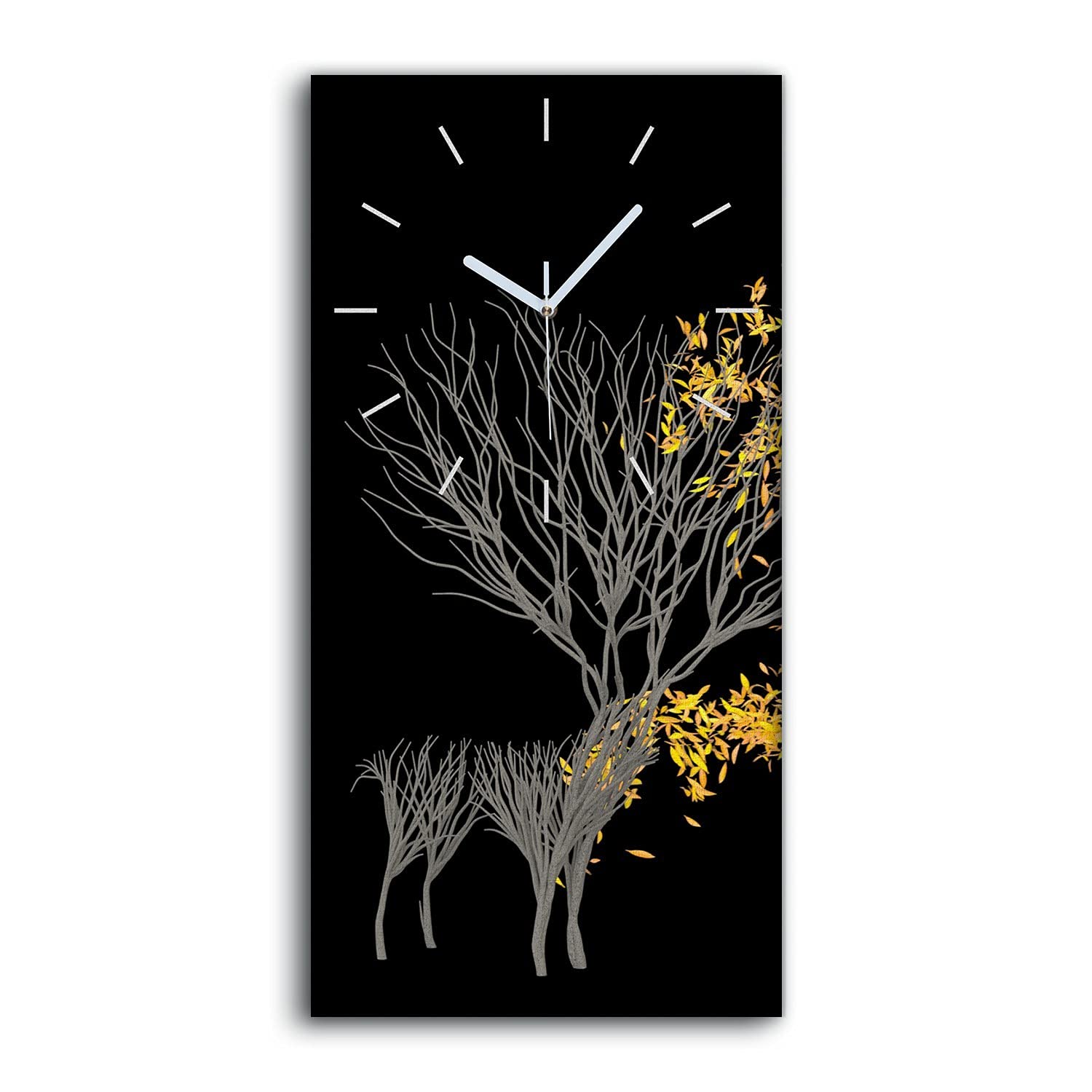 Horloge sur toile 30x60cm de style abstrait feuilles de cerf avec aiguilles blanches